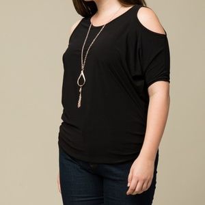 Natalie Black Plus Size Cold Shoulder Top